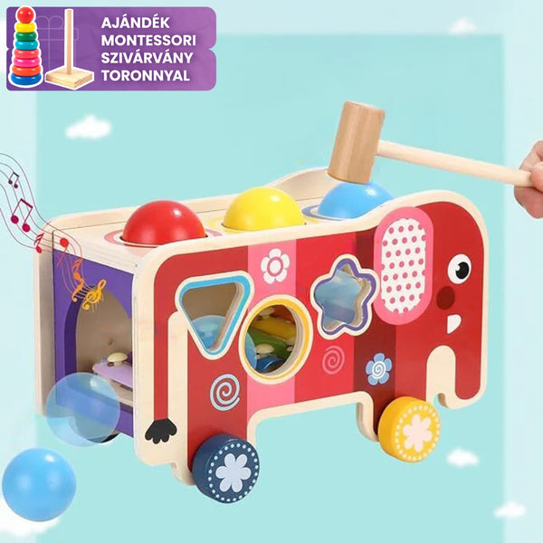 4in1 Montessori Fa Xilofon Guruló Elefánt