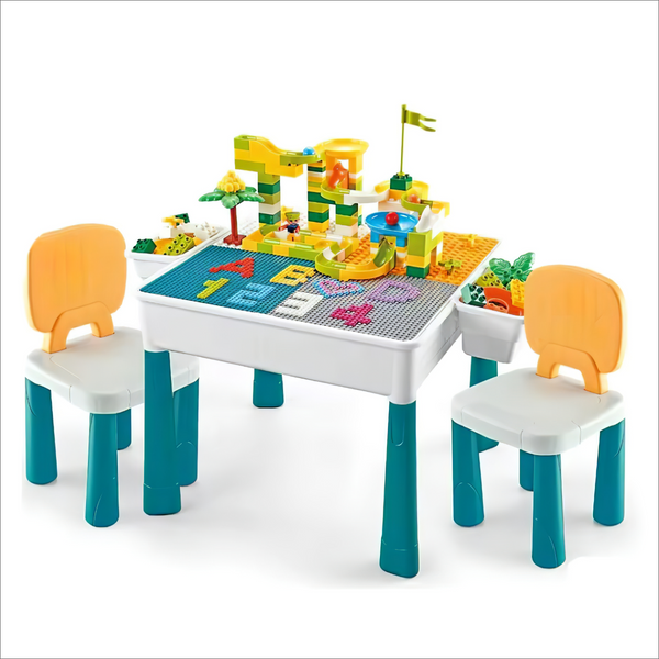 Buildmaster Kreatívasztal 2db székkel és 130db építőkockával - Multifunkcionális Asztal