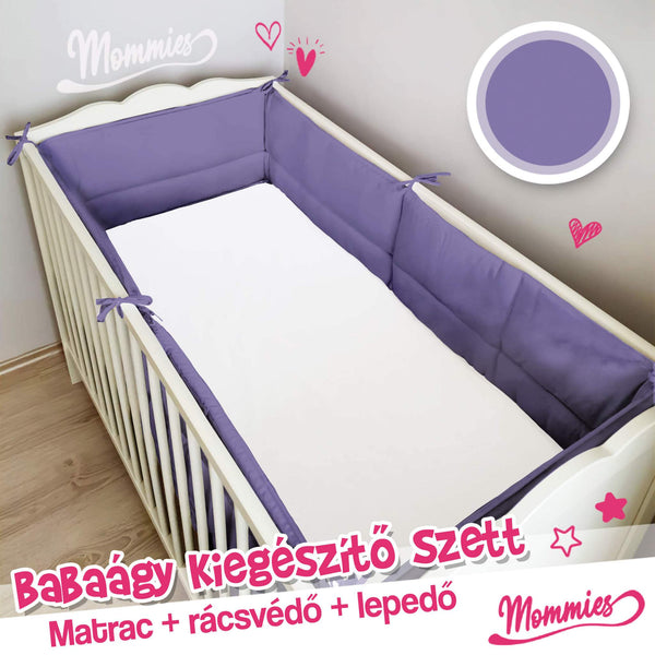 Babamatrac, Babaágynemű, Babalepedő, Borostyános, Rácsvédő, Babaágynemű huzat, Rácsvédő, Egyszínű - hamvas lila