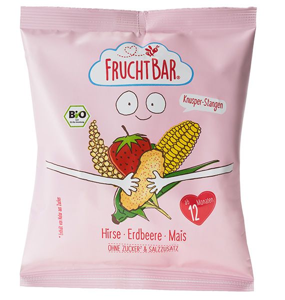Fruchtbar BIO Ropogós köles-kukorica snack eperrel 12 hó+ 30g