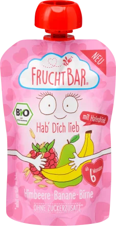 Fruchtbar BIO Hab Dich Lieb Málna, banán, körte bébiétel 6 hó+ 100g