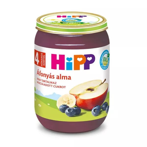 HiPP Bio Áfonyás alma bébiétel 190 g 4 hó+