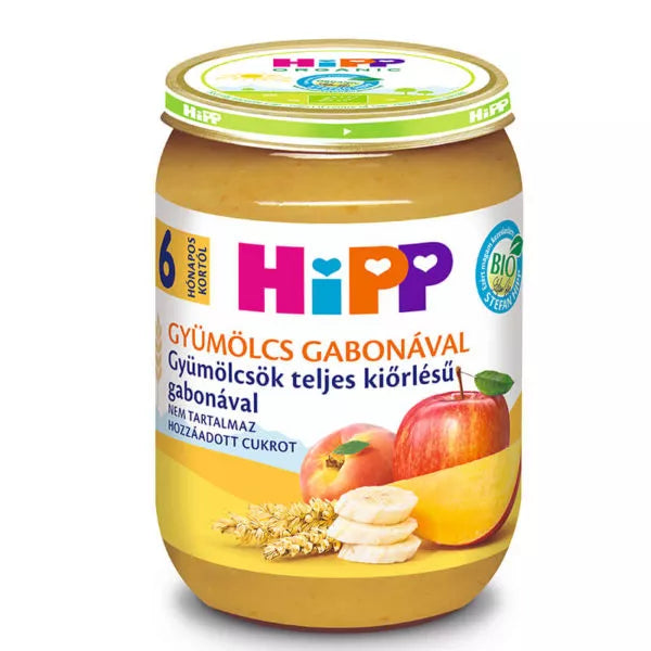 HiPP Bio Gyümölcsök teljes kiörlésű gabonával bébiétel 6 hó+ 190 g
