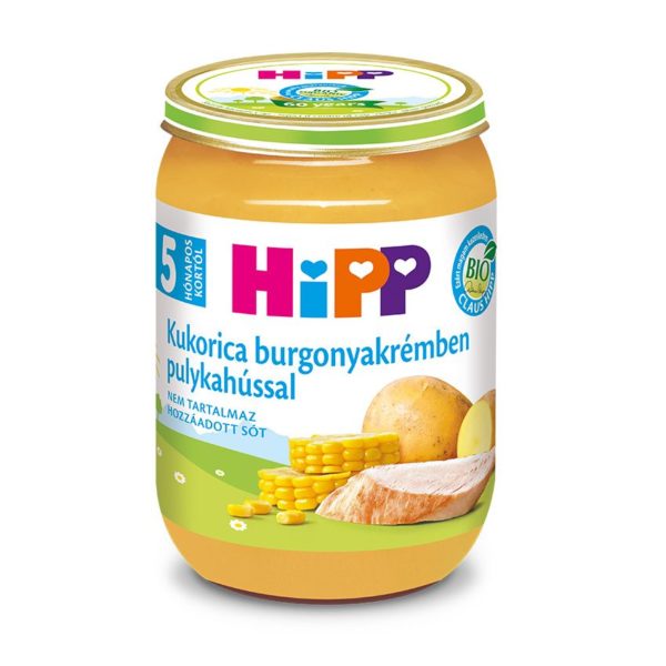 HiPP Bio Kukorica burgonyakrémben pulykahússal bébiétel 190 g 5 hó+