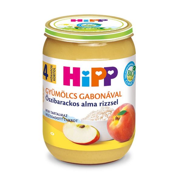 HiPP Bio Őszibarackos alma rizzsel bébiétel 190 g 4 hó+