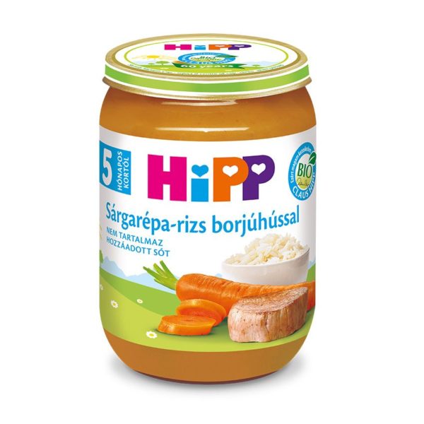 HiPP Bio Sárgarépa-rizs borjúhússal bébiétel 190 g 5 hó+