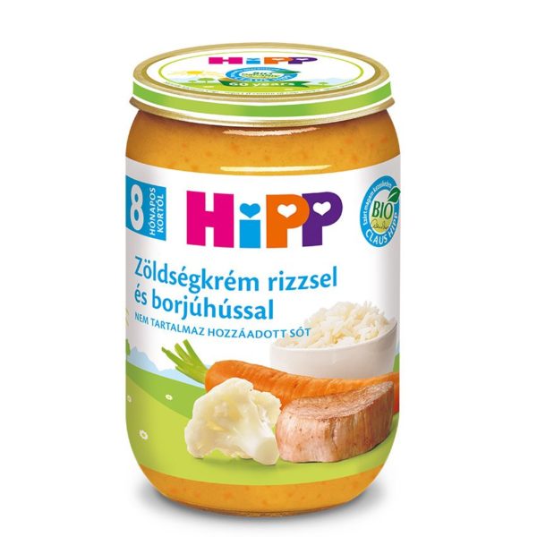 HiPP Bio Zöldségkrém rizzsel és borjúhússal bébiétel 220 g 8 hó+