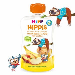HiPP HiPPis Bio Alma-banán-őszibarack keksszel bébiétel 100 g 12 hó+
