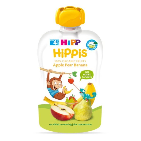 HiPP HiPPis Bio Alma-körte-banán bébiétel 100 % gyümölcs 100 g 4 hó+