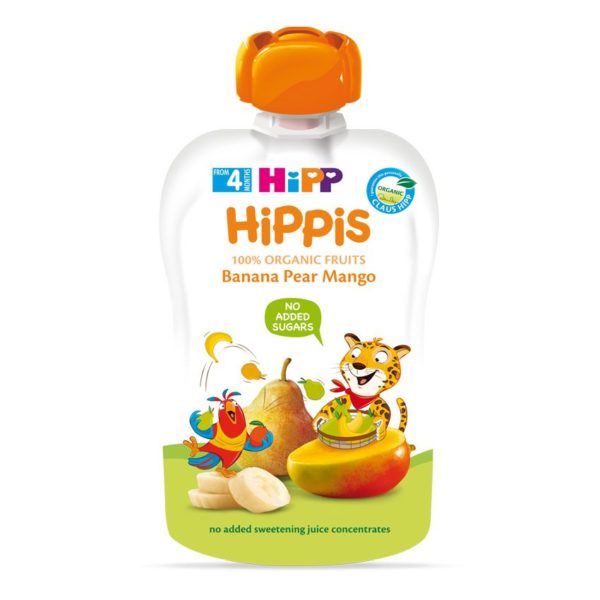 HiPP HiPPis Bio Banán-körte-mangó bébiétel 100 % gyümölcs 100 g 4 hó+